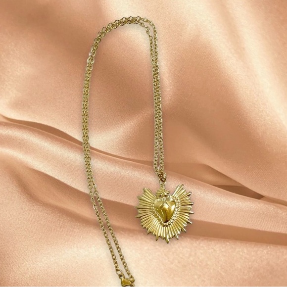 Sacred Heart~ Fiery Floral Radiating Bursting Jesus Mary Catholic Steel Necklace - Picture 12 of 16